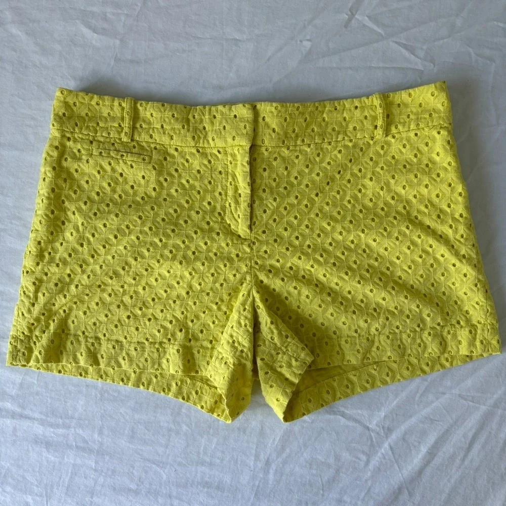 Loft‎ Womens Yellow Flat Front Embroidered Eyelet The Riviera Shorts Size 14